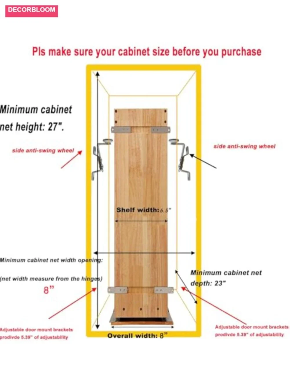 Wood Pull Out Spice Rack Organizer for Cabinet, Heavy Duty Slide Out Shelf, 100